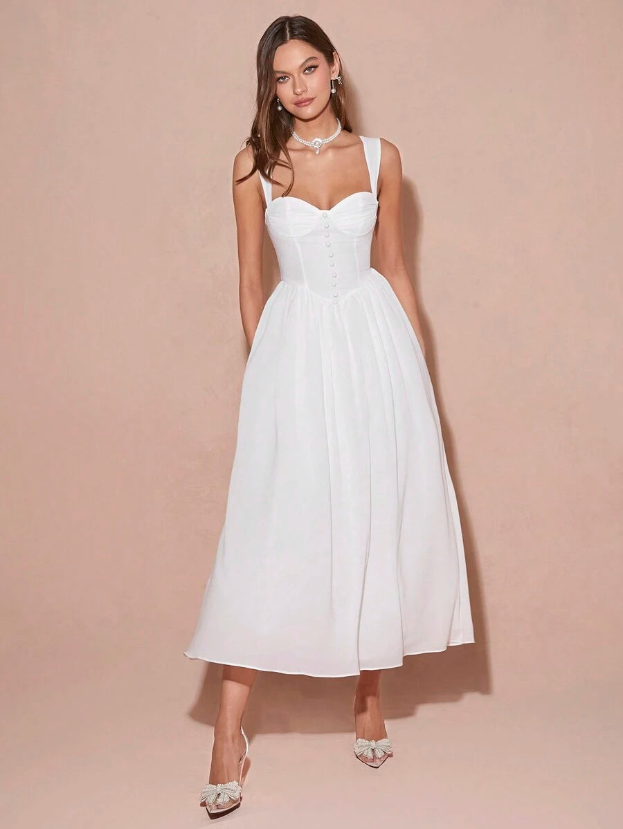 Enchnt Vestido Romântico de Princesa Branco sem Mangas e Decote Coração, Elegante para Mulheres, Roupa Doce e Elegante para Dia dos Namorados, Festa de Natal, Ano Novo, Aniversário, Feriados, Encontros Doces e Coquetel/Baile de Formatura