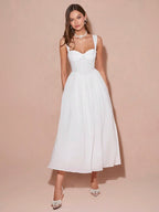 Enchnt Vestido Romântico de Princesa Branco sem Mangas e Decote Coração, Elegante para Mulheres, Roupa Doce e Elegante para Dia dos Namorados, Festa de Natal, Ano Novo, Aniversário, Feriados, Encontros Doces e Coquetel/Baile de Formatura