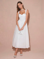 Enchnt Vestido Romântico de Princesa Branco sem Mangas e Decote Coração, Elegante para Mulheres, Roupa Doce e Elegante para Dia dos Namorados, Festa de Natal, Ano Novo, Aniversário, Feriados, Encontros Doces e Coquetel/Baile de Formatura