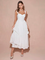 Enchnt Vestido Romântico de Princesa Branco sem Mangas e Decote Coração, Elegante para Mulheres, Roupa Doce e Elegante para Dia dos Namorados, Festa de Natal, Ano Novo, Aniversário, Feriados, Encontros Doces e Coquetel/Baile de Formatura