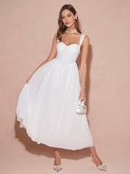 Enchnt Vestido Romântico de Princesa Branco sem Mangas e Decote Coração, Elegante para Mulheres, Roupa Doce e Elegante para Dia dos Namorados, Festa de Natal, Ano Novo, Aniversário, Feriados, Encontros Doces e Coquetel/Baile de Formatura