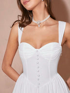 Enchnt Vestido Romântico de Princesa Branco sem Mangas e Decote Coração, Elegante para Mulheres, Roupa Doce e Elegante para Dia dos Namorados, Festa de Natal, Ano Novo, Aniversário, Feriados, Encontros Doces e Coquetel/Baile de Formatura