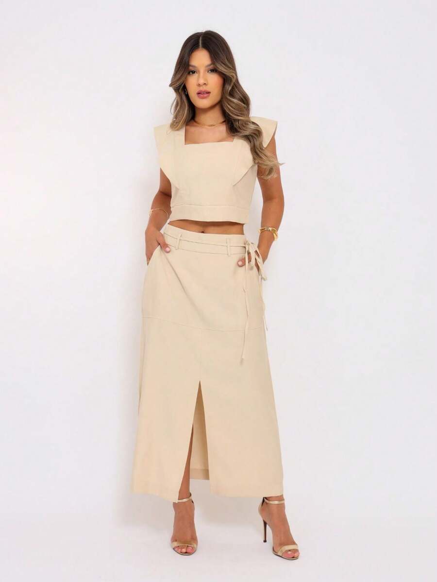 Conjunto  Cropped e Saia Alfaiataria Marrant