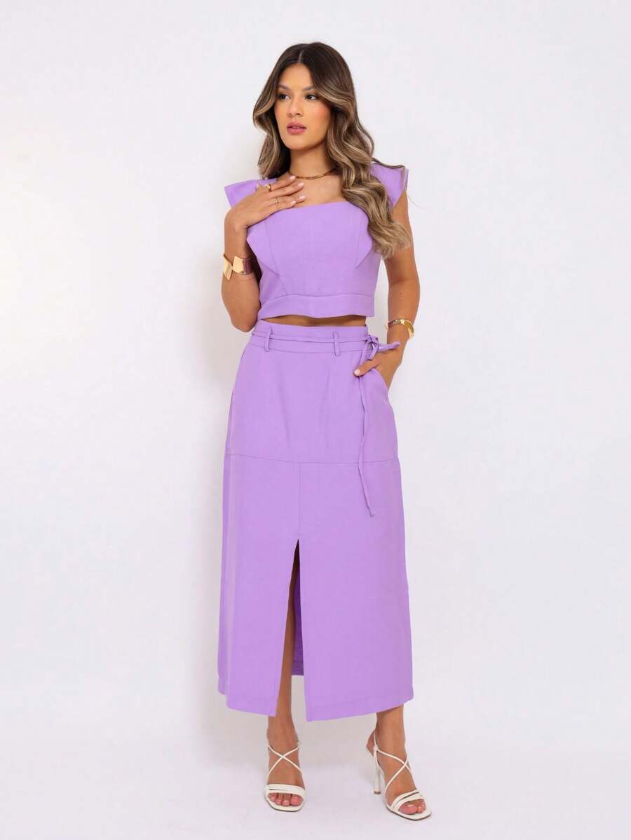 Conjunto  Cropped e Saia Alfaiataria Marrant