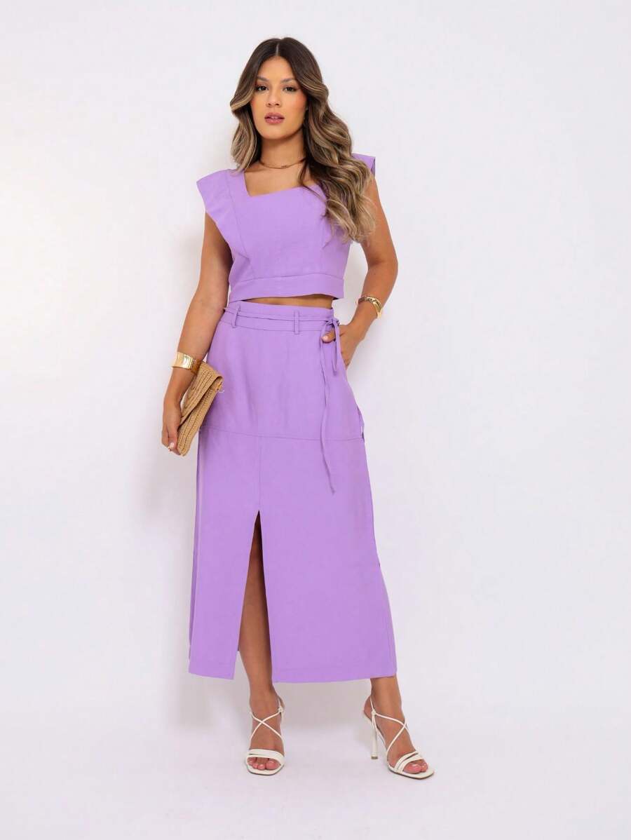 Conjunto  Cropped e Saia Alfaiataria Marrant