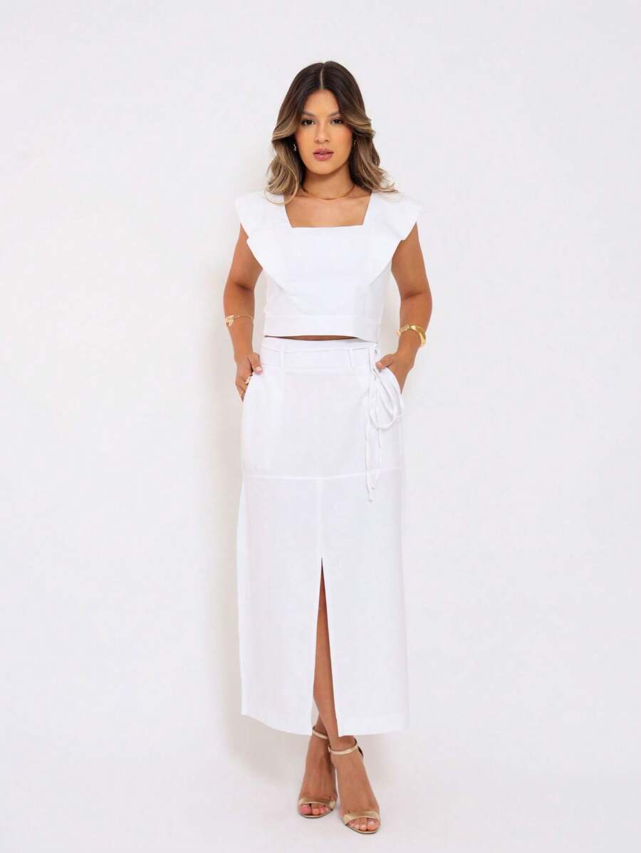 Conjunto  Cropped e Saia Alfaiataria Marrant