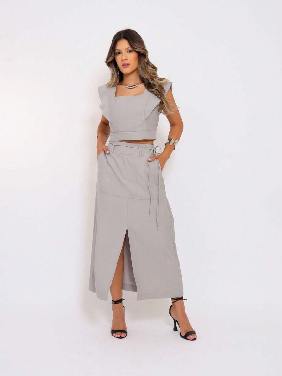 Conjunto  Cropped e Saia Alfaiataria Marrant