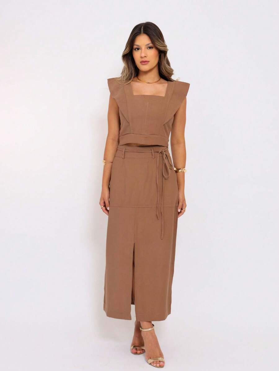 Conjunto  Cropped e Saia Alfaiataria Marrant