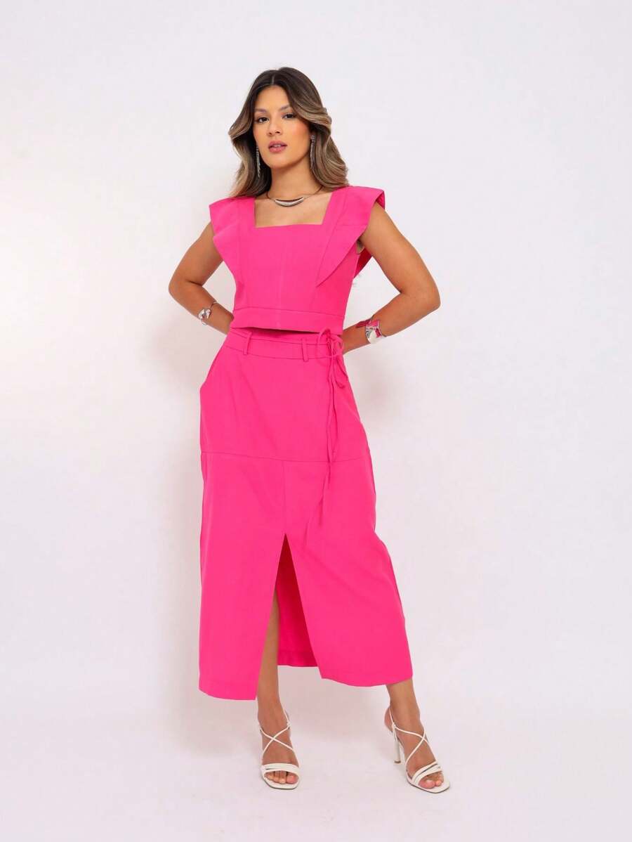 Conjunto  Cropped e Saia Alfaiataria Marrant