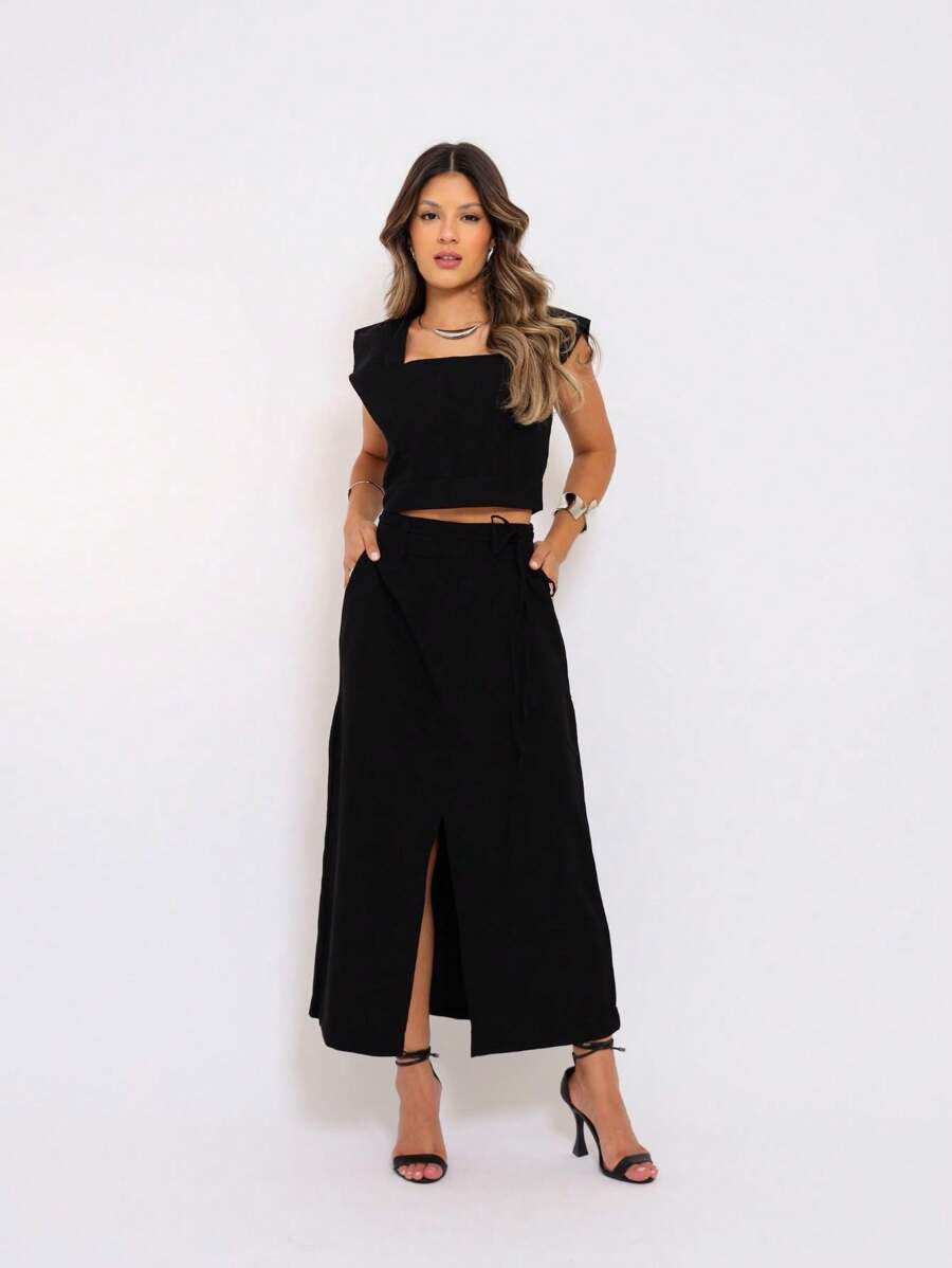 Conjunto  Cropped e Saia Alfaiataria Marrant