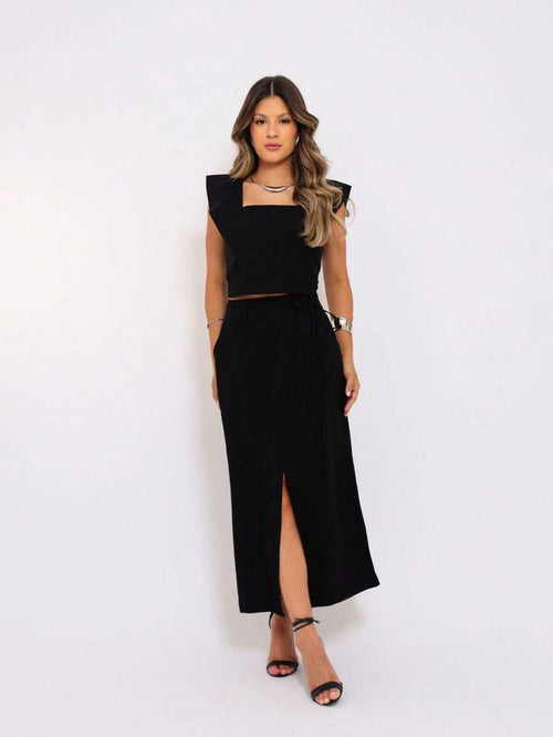 Conjunto  Cropped e Saia Alfaiataria Marrant