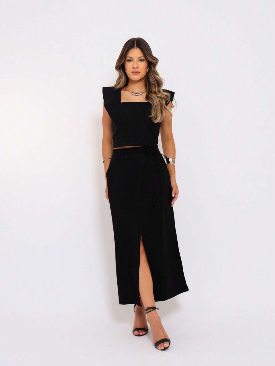 Conjunto  Cropped e Saia Alfaiataria Marrant