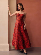 MOTF PREMIUM VESTIDO LONGO TOMARA QUE CAIA COM BAINHA GODÊ EM PADRÃO FLORAL BORDADO