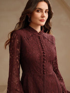 Anewsta Vestido Elegante de Manga Longa de Renda Bordô Máxi para Mulheres, Conjunto de Roupas Brancas de Primavera para Mulheres