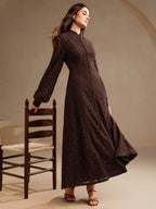 Anewsta Vestido Elegante de Manga Longa de Renda Bordô Máxi para Mulheres, Conjunto de Roupas Brancas de Primavera para Mulheres