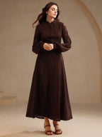Anewsta Vestido Elegante de Manga Longa de Renda Bordô Máxi para Mulheres, Conjunto de Roupas Brancas de Primavera para Mulheres