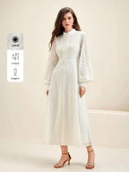 Anewsta Vestido Elegante de Manga Longa de Renda Bordô Máxi para Mulheres, Conjunto de Roupas Brancas de Primavera para Mulheres