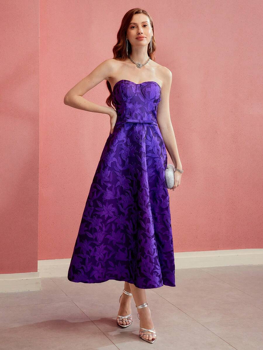 MOTF PREMIUM VESTIDO LONGO TOMARA QUE CAIA COM BAINHA GODÊ EM PADRÃO FLORAL BORDADO