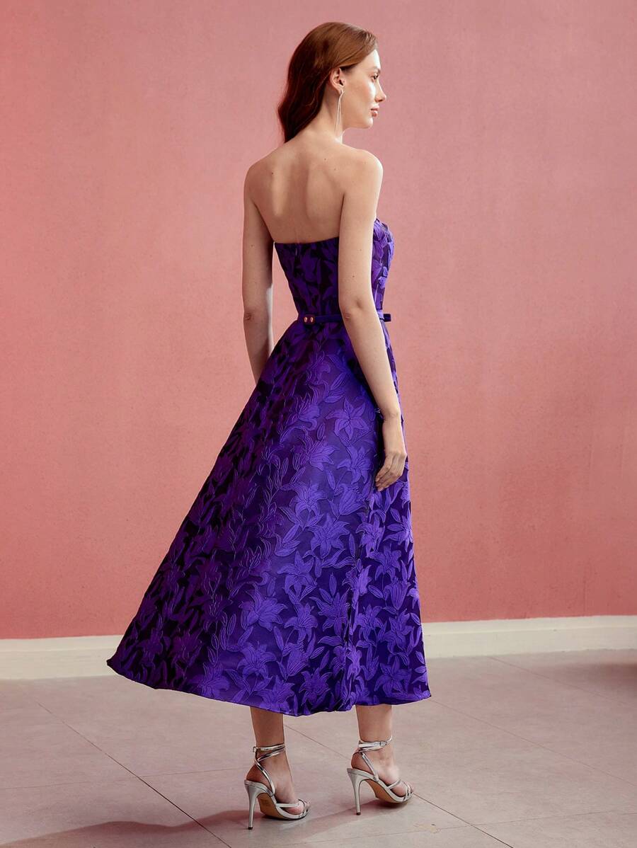 MOTF PREMIUM VESTIDO LONGO TOMARA QUE CAIA COM BAINHA GODÊ EM PADRÃO FLORAL BORDADO