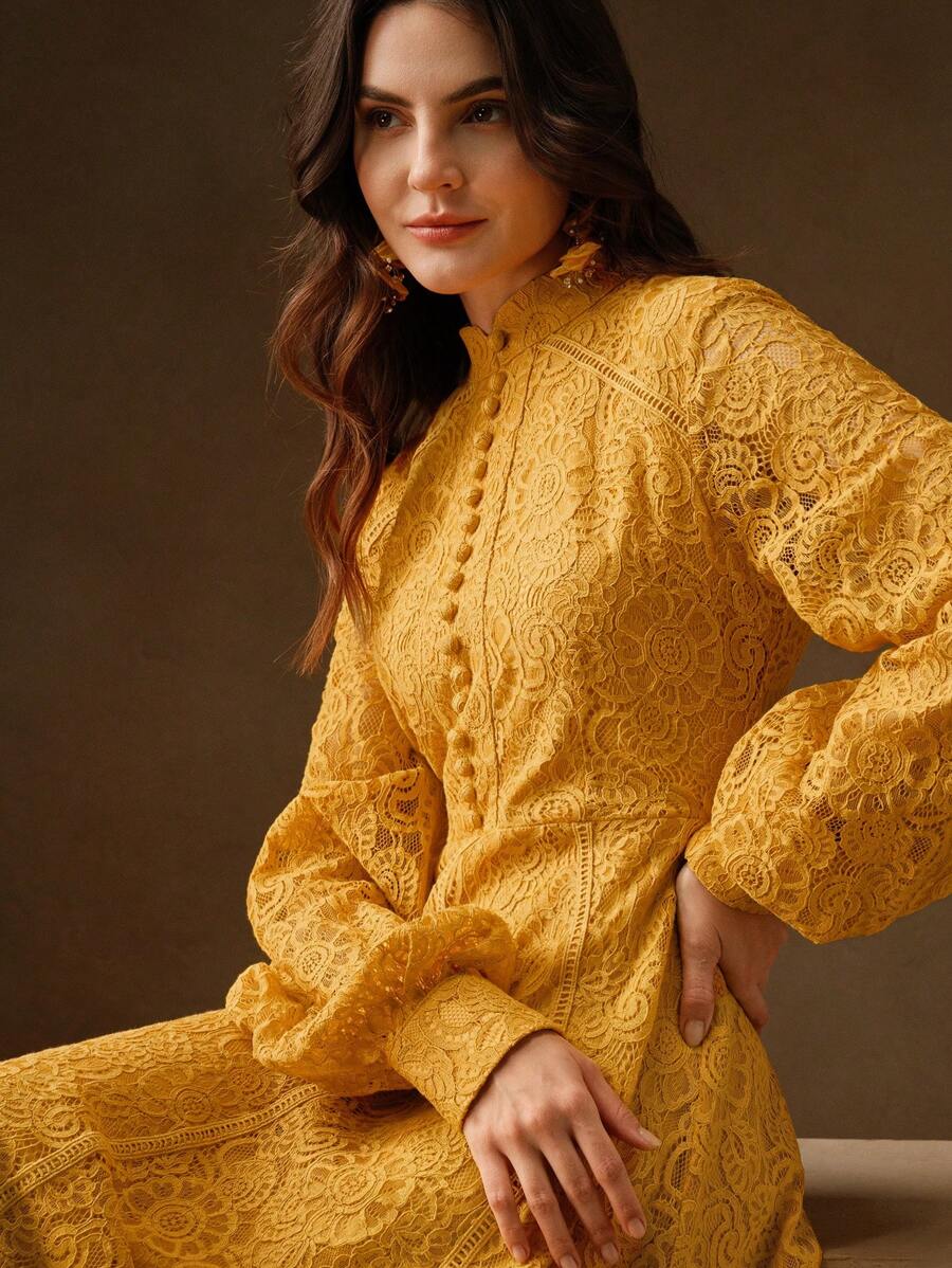 Anewsta Vestido Elegante de Manga Longa de Renda Bordô Máxi para Mulheres, Conjunto de Roupas Brancas de Primavera para Mulheres
