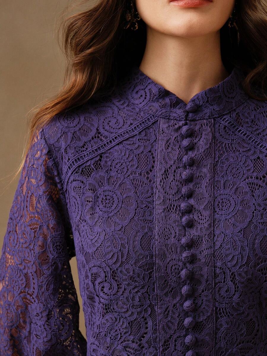 Anewsta Vestido Elegante de Manga Longa de Renda Bordô Máxi para Mulheres, Conjunto de Roupas Brancas de Primavera para Mulheres