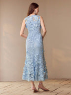 MOTF PREMIUM VESTIDO COM RECORTE ENVIESADO E APLICAÇÃO FLORAL