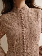 Anewsta Vestido Elegante de Manga Longa de Renda Bordô Máxi para Mulheres, Conjunto de Roupas Brancas de Primavera para Mulheres