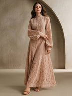 Anewsta Vestido Elegante de Manga Longa de Renda Bordô Máxi para Mulheres, Conjunto de Roupas Brancas de Primavera para Mulheres