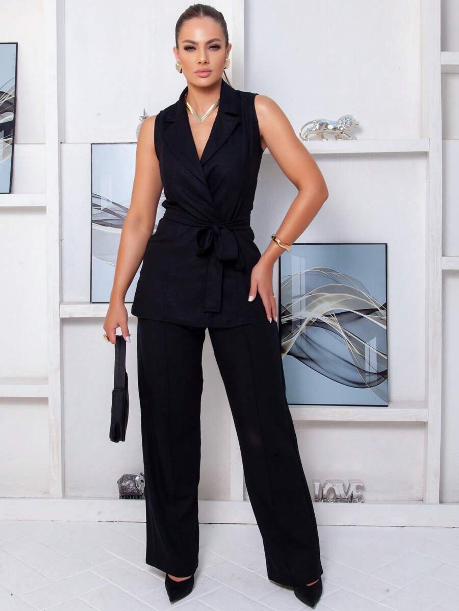 Conjunto com Calça Pantalona Cintura Alta