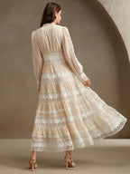 Anewsta Vestido Longo de Renda Macia com Recorte Oco Estilo Palácio da Moda Francesa, Adequado para Primavera, Festival, Férias