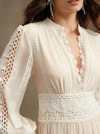Anewsta Vestido Longo de Renda Macia com Recorte Oco Estilo Palácio da Moda Francesa, Adequado para Primavera, Festival, Férias