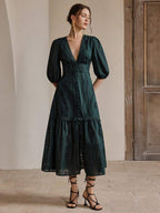 Anewsta Vestido Longo Elegante Bordado em Renda com Fenda e Decote em V, Perfeito para Férias, Ano Novo, Dia dos Namorados, Praia de Verão