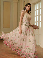 ZEYLAH Vestido Assimétrico de Renda Bordada com Flor 3D para Festa Elegante Feminino