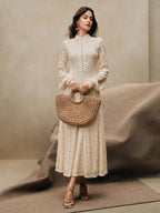 Anewsta Vestido Elegante de Manga Longa de Renda Bordô Máxi para Mulheres, Conjunto de Roupas Brancas de Primavera para Mulheres