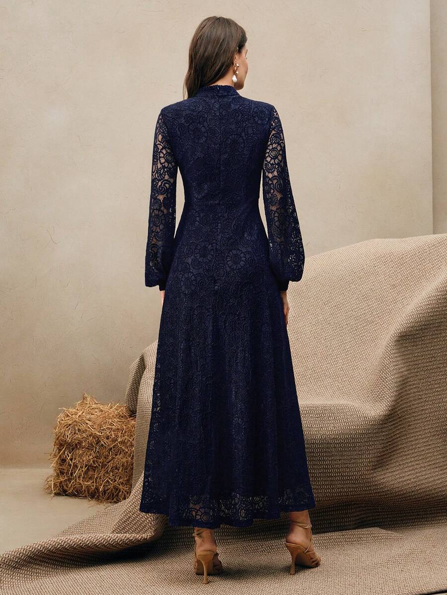 Anewsta Vestido Elegante de Manga Longa de Renda Bordô Máxi para Mulheres, Conjunto de Roupas Brancas de Primavera para Mulheres