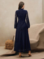 Anewsta Vestido Elegante de Manga Longa de Renda Bordô Máxi para Mulheres, Conjunto de Roupas Brancas de Primavera para Mulheres