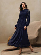 Anewsta Vestido Elegante de Manga Longa de Renda Bordô Máxi para Mulheres, Conjunto de Roupas Brancas de Primavera para Mulheres