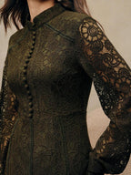 Anewsta Vestido Elegante de Manga Longa de Renda Bordô Máxi para Mulheres, Conjunto de Roupas Brancas de Primavera para Mulheres