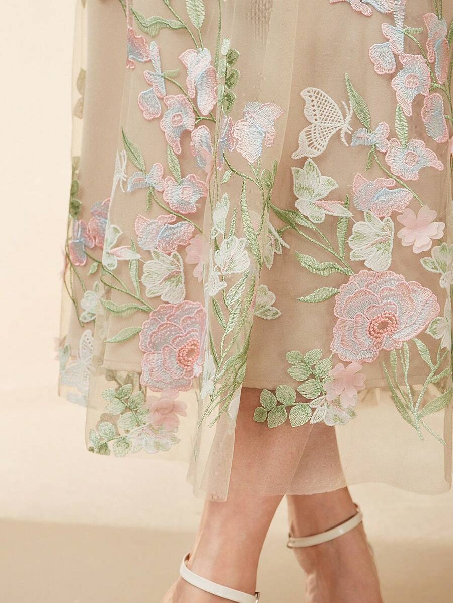 Anewsta Vestido Floral Bordado Sem Mangas Feminino, Elegante e Chique para Férias, Festivais, Páscoa, Vestido de Convidado de Casamento, Primavera/Verão