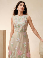Anewsta Vestido Floral Bordado Sem Mangas Feminino, Elegante e Chique para Férias, Festivais, Páscoa, Vestido de Convidado de Casamento, Primavera/Verão