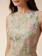 Anewsta Vestido Floral Bordado Sem Mangas Feminino, Elegante e Chique para Férias, Festivais, Páscoa, Vestido de Convidado de Casamento, Primavera/Verão