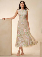 Anewsta Vestido Floral Bordado Sem Mangas Feminino, Elegante e Chique para Férias, Festivais, Páscoa, Vestido de Convidado de Casamento, Primavera/Verão