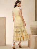 Anewsta Vestido Elegante de Renda Colorida Sólida com Recorte, Sem Mangas, Para Mulheres, Verão, Praia, Férias, Casual