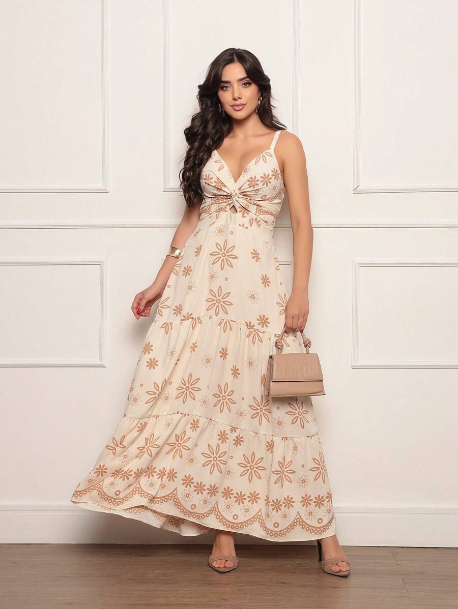 Vestido longo feminino estampado tecido duna