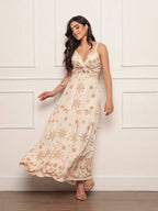 Vestido longo feminino estampado tecido duna