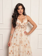 Vestido longo feminino estampado tecido duna