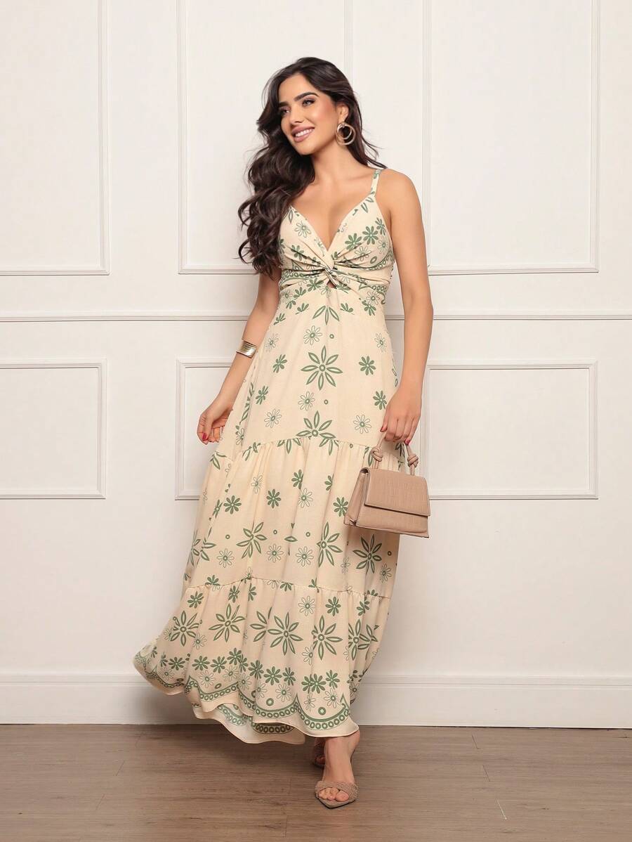 Vestido longo feminino estampado tecido duna