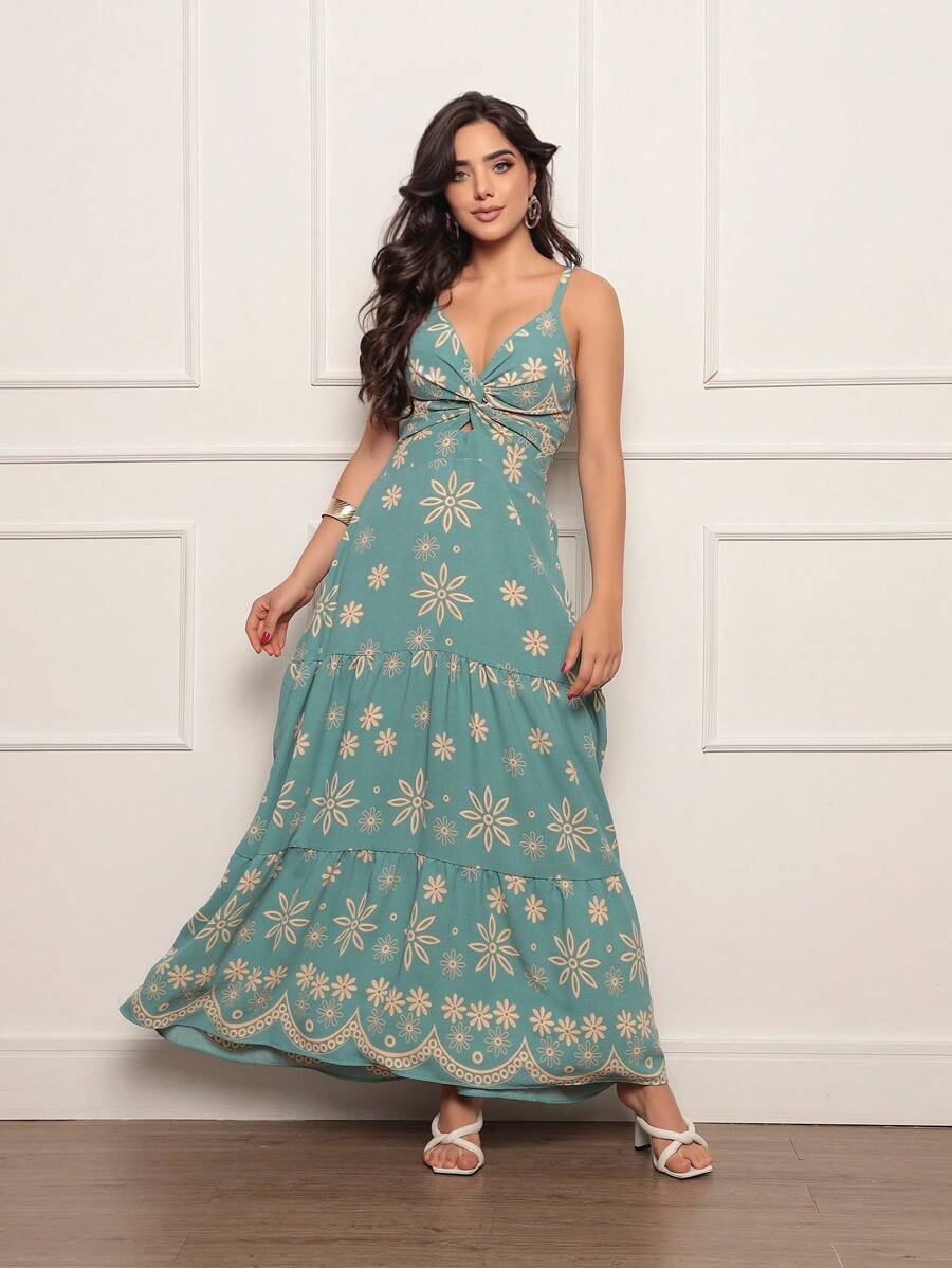 Vestido longo feminino estampado tecido duna