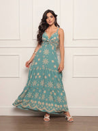 Vestido longo feminino estampado tecido duna