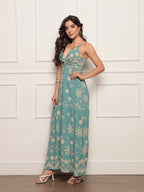 Vestido longo feminino estampado tecido duna